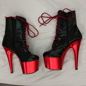 Pleaser Adore 1020 red chrome 7 inch boots